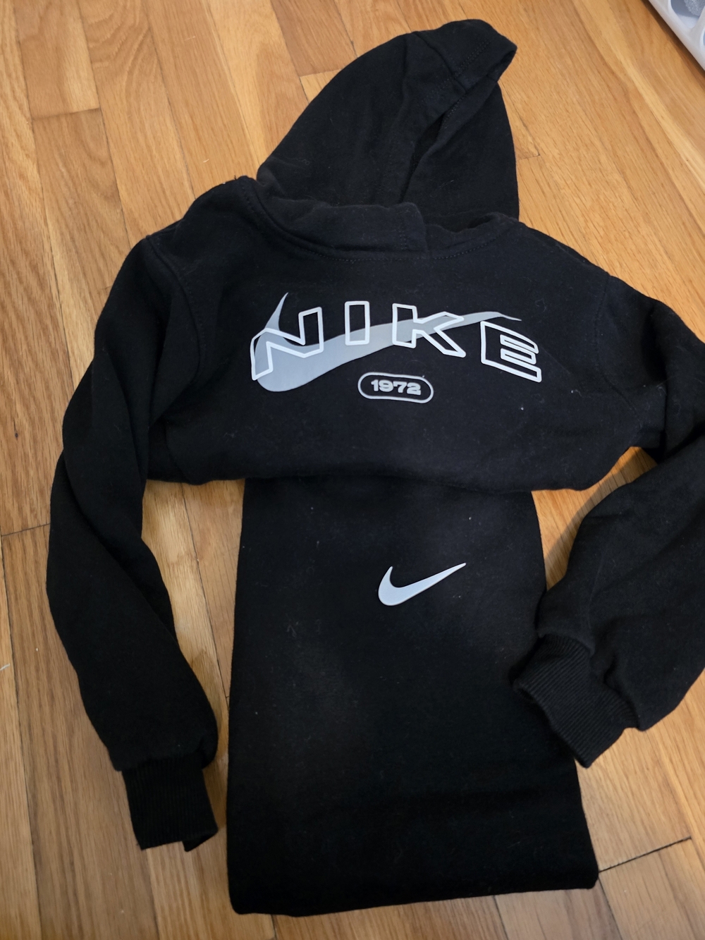 Nike Black Hoodie And Pants Set with White Swoosh and Logo Tag